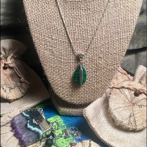 Sterling silver and malachite boho necklace
